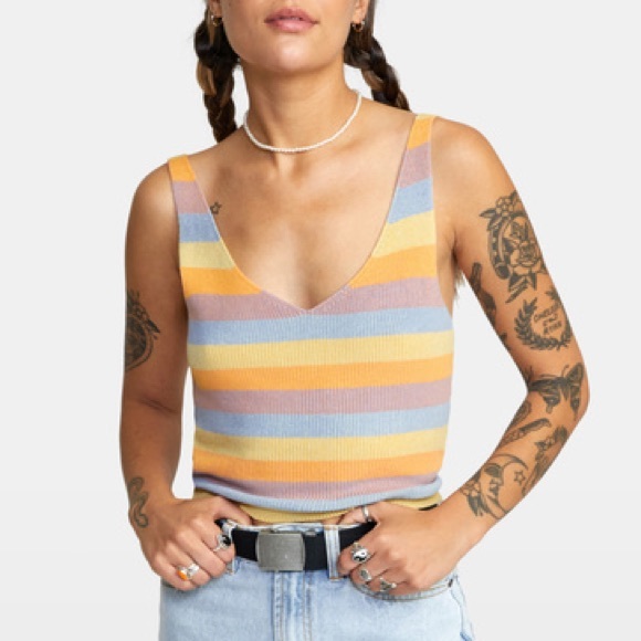 RVCA Rainshadow Sweater Tank Retro 70s Stripped Small - Picture 2 of 5